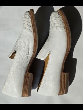 Blackstone White Woven Leather Slip-On Flats HL58